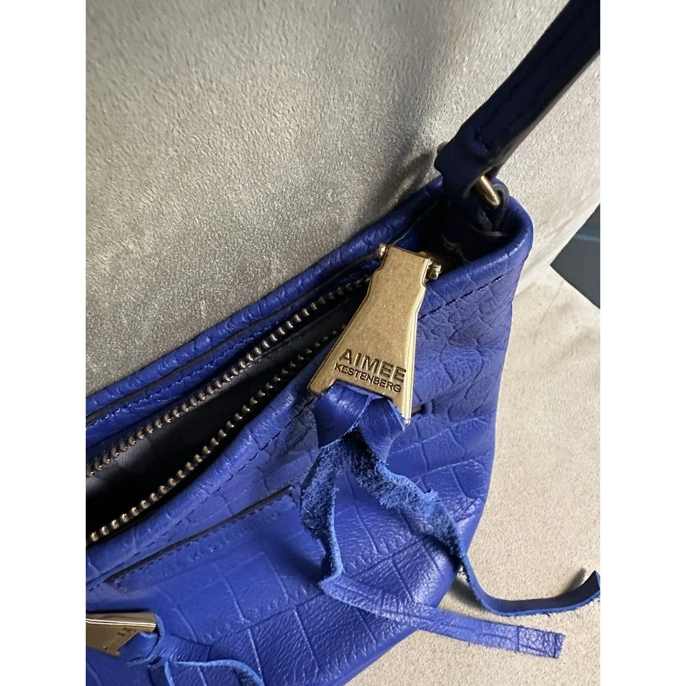 Aimee Kestenberg Leather Dark Blue Lacquered Croc/Snake Embossed Cross Body Bag